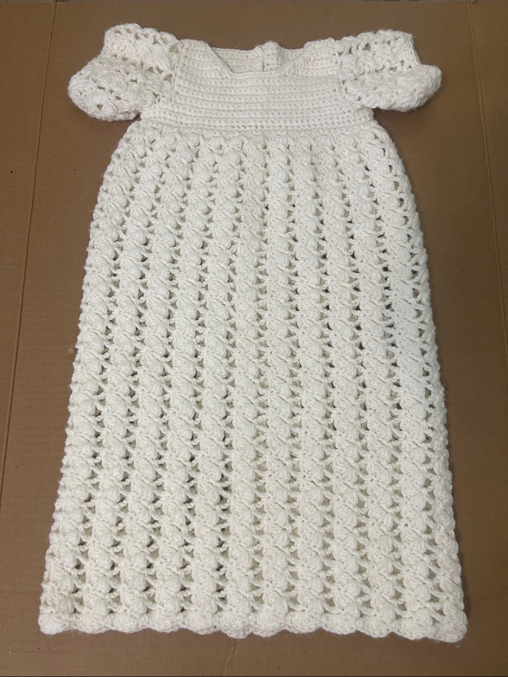 Crocheted White Christening Baby Long‎ Gown with Buttons